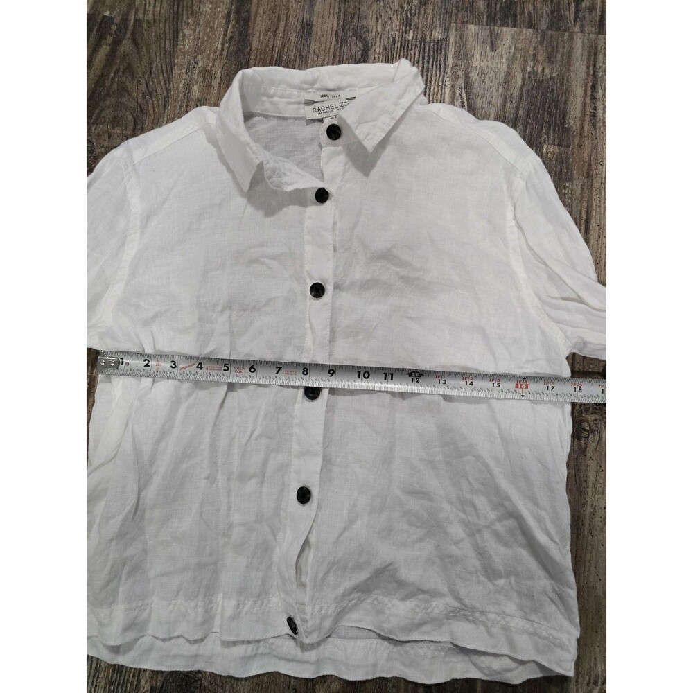 Rachel Zoe 100% Linen White Button Front Shirt Long Sleeve Size S Collar Blouse - Picture 4 of 5